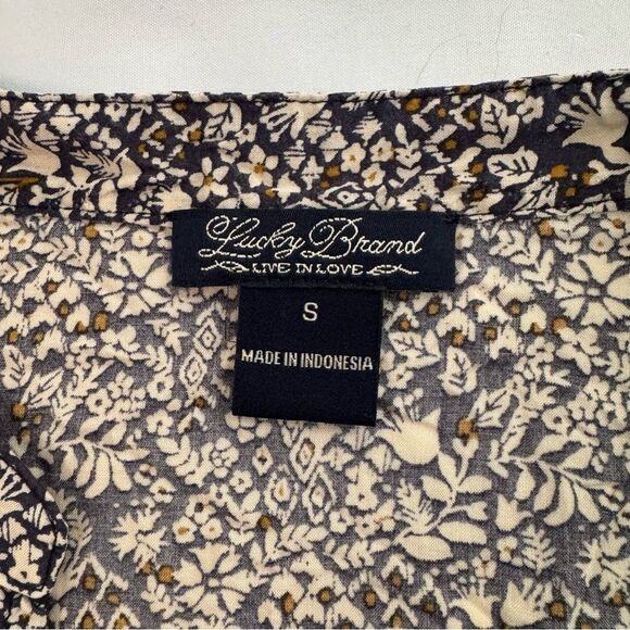 Lucky Brand Floral V Neck Long Sleeve Top Size S Boho Peasant 70s Hippie Casual - Picture 6 of 9